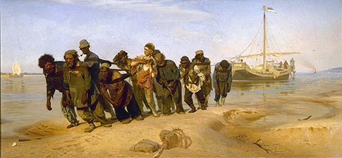 A painting by Ilya Repin Barge Haulers on the Volga