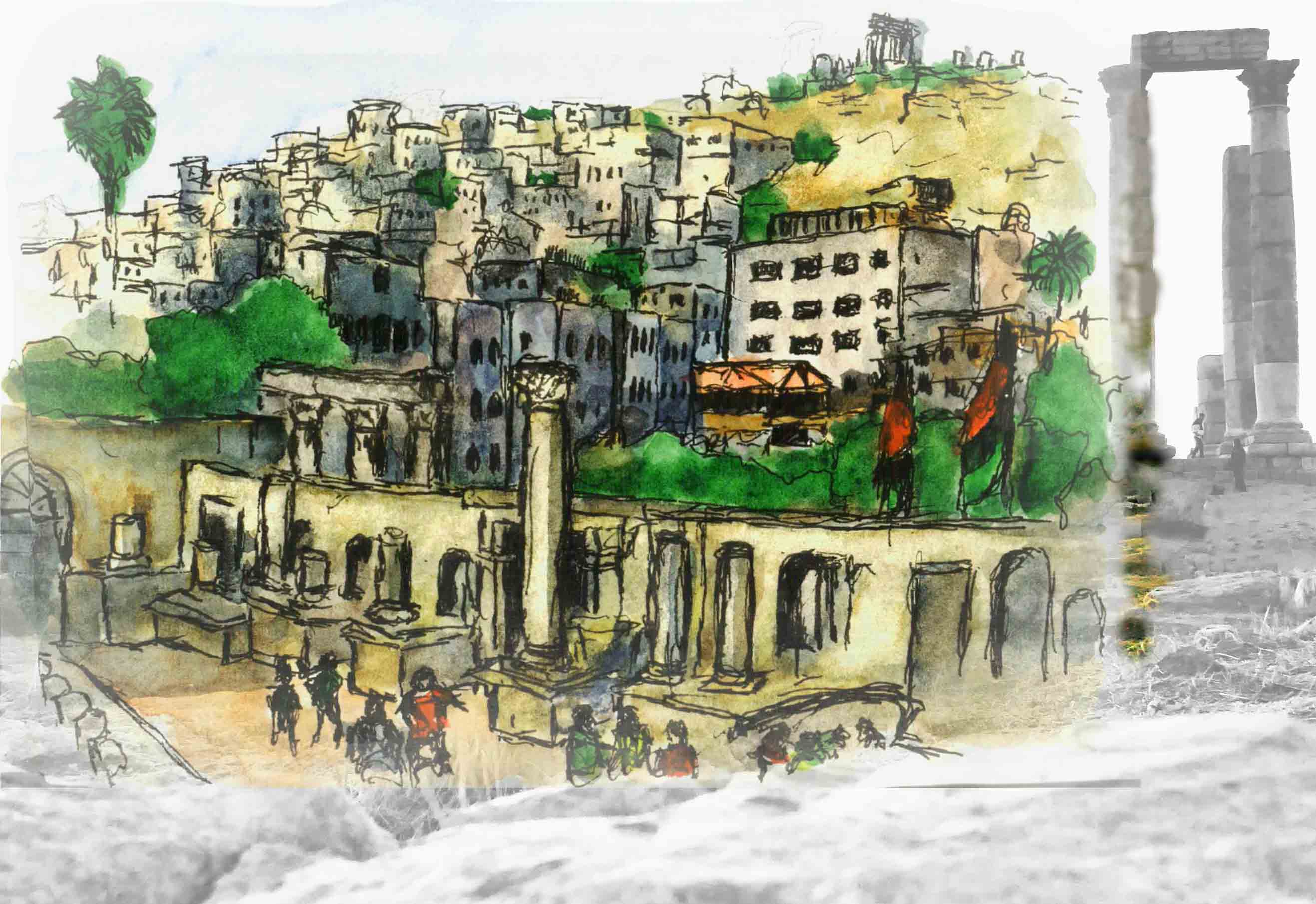 Amman Sketch in Roman amphitheatre